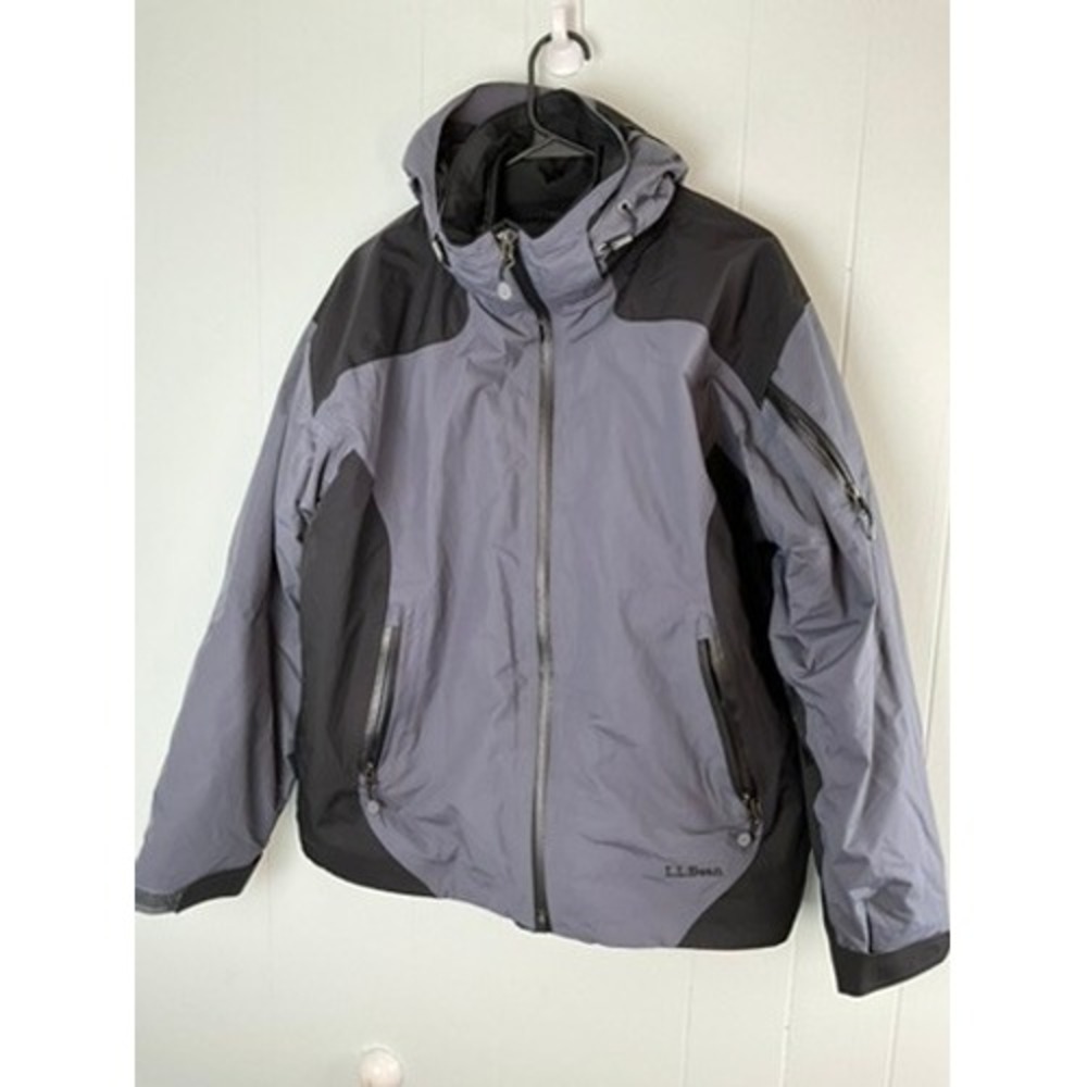 LL Bean Mens Hooded PrimaLoft Insulated Ski Jacket Gray Black 267300 XL